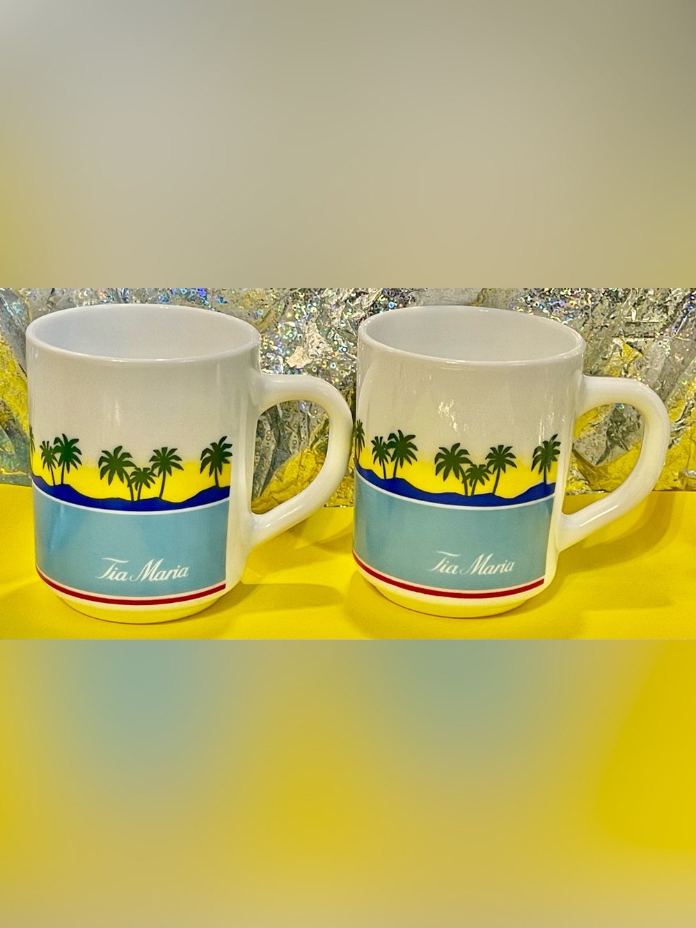 Tia Maria Milk Glass Coffee Mugs Arcopal France French Glassware vintage